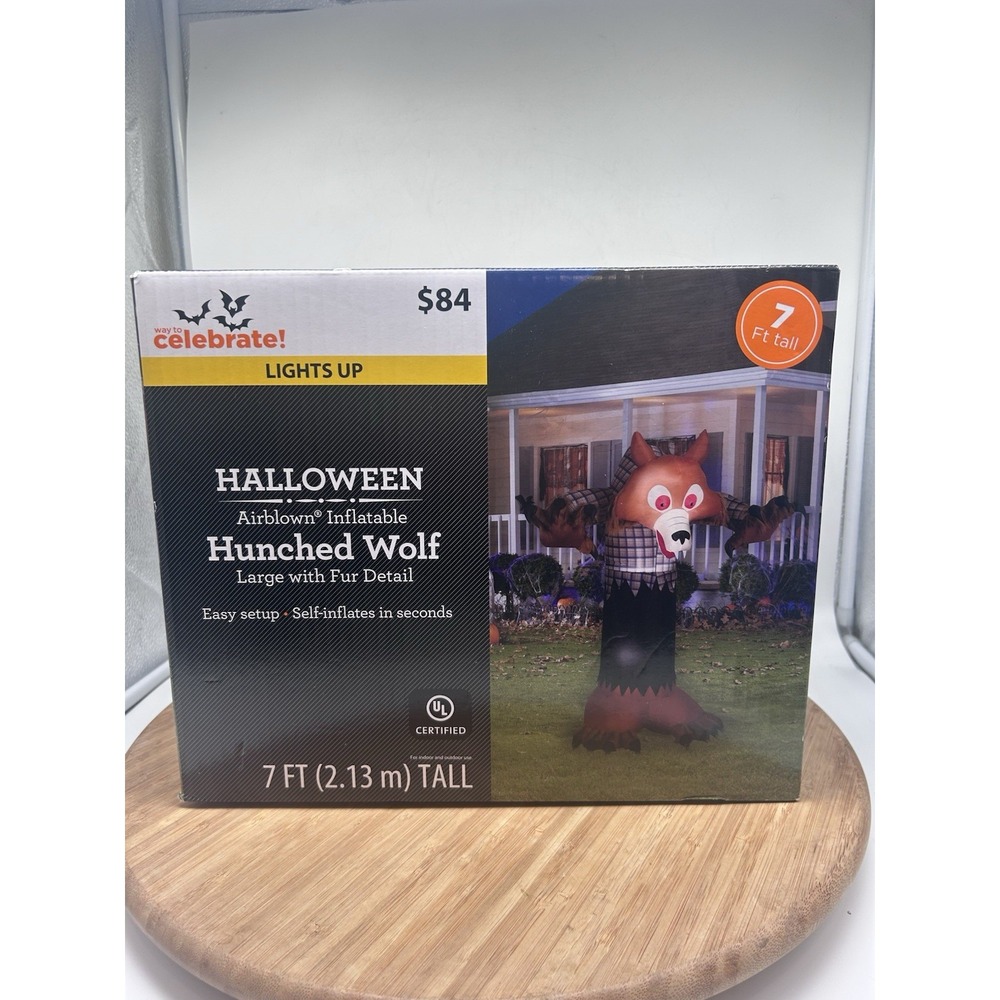 Halloween 7 ft Tall Large Hunched Wolf Fur Detail Airblown Inflatable New